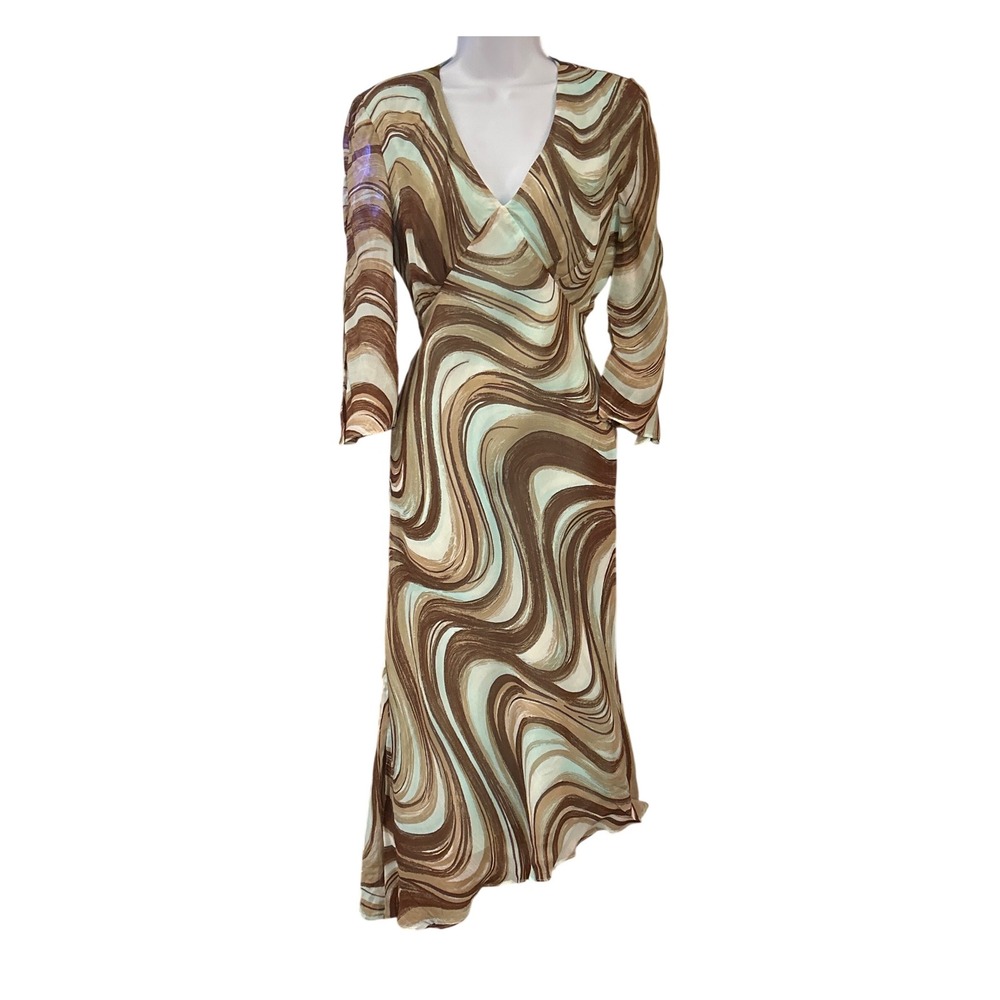 Y2K Deadstock Citrine Midi Dress Psychedelic Marble Mod Retro Chic